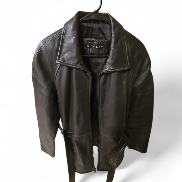 Winlit Men's Black Leather Jacket - Picture 1 of 4